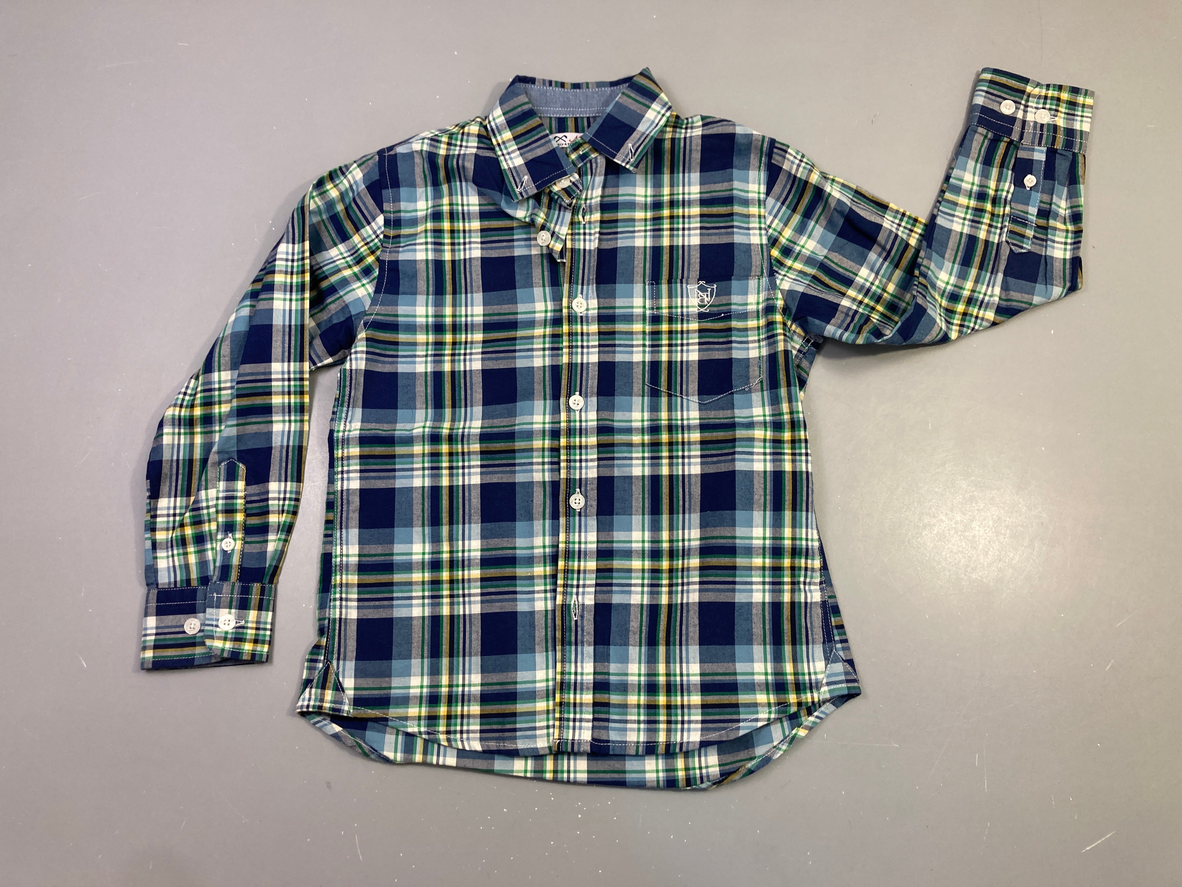 Chemise ml carreaux bleu vert jaune, NelBlu