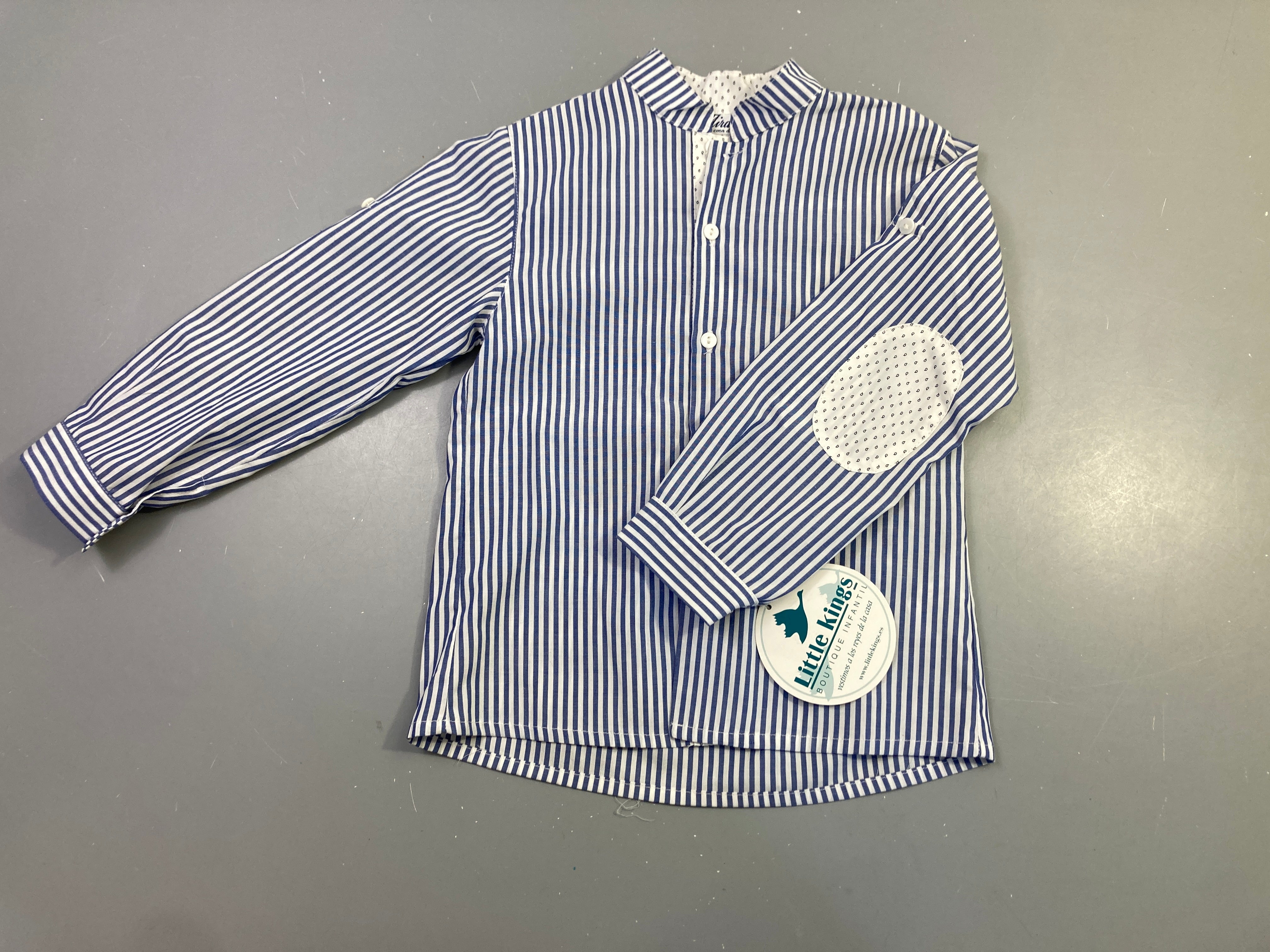 NEUF Chemise ml rayée bleu blanc col mao