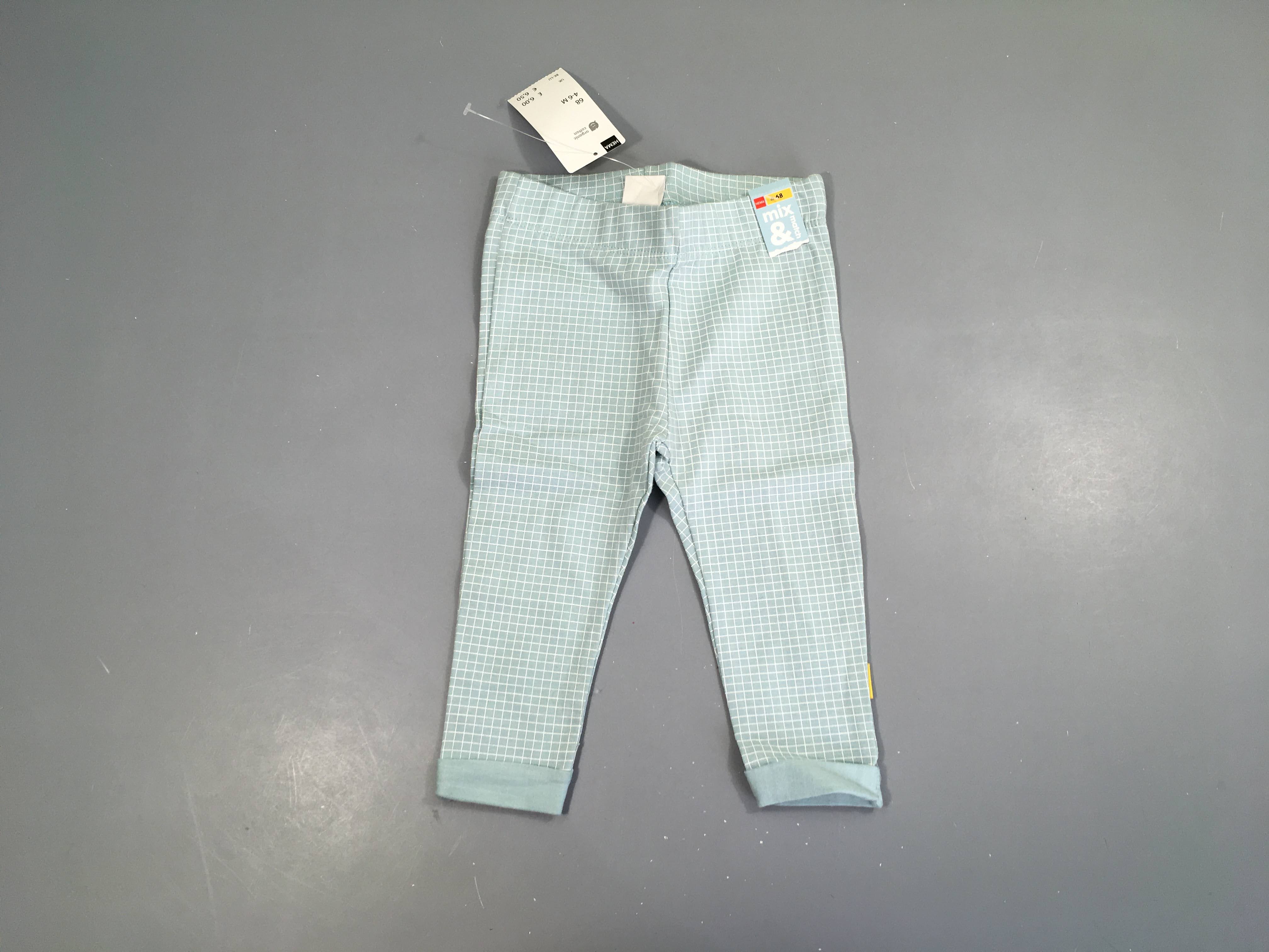 Neuf-Pantalon jersey à revers bleu clair à carreaux blanc