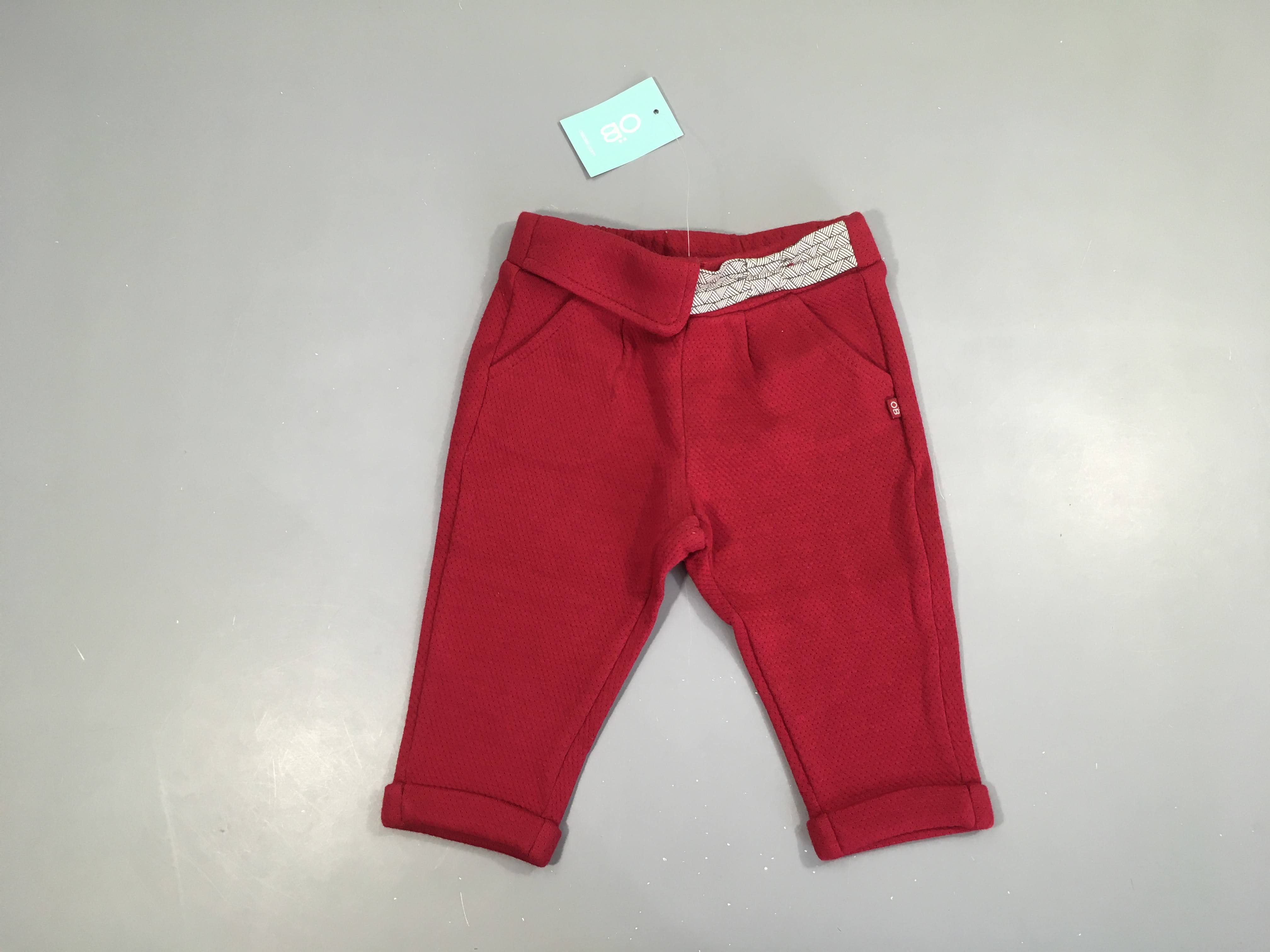 Neuf-Pantalon molleton bordeau à revers fauuse ceinture intégrée