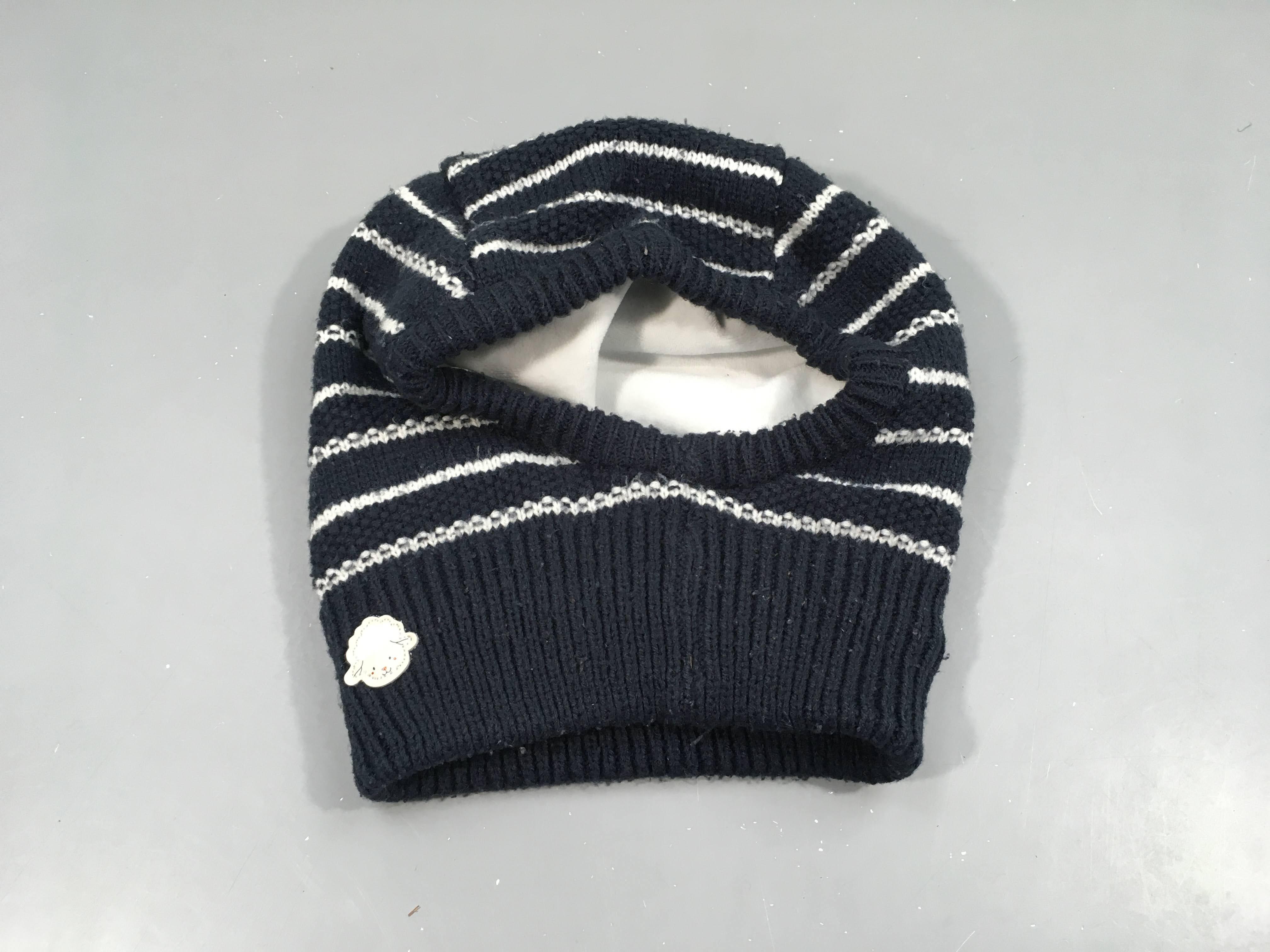 Cagoule bleu marine rayé blanc  doublée velours, tête de mouton