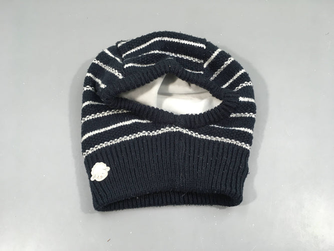 Cagoule bleu marine rayé blanc  doublée velours, tête de mouton, moins cher chez Petit Kiwi