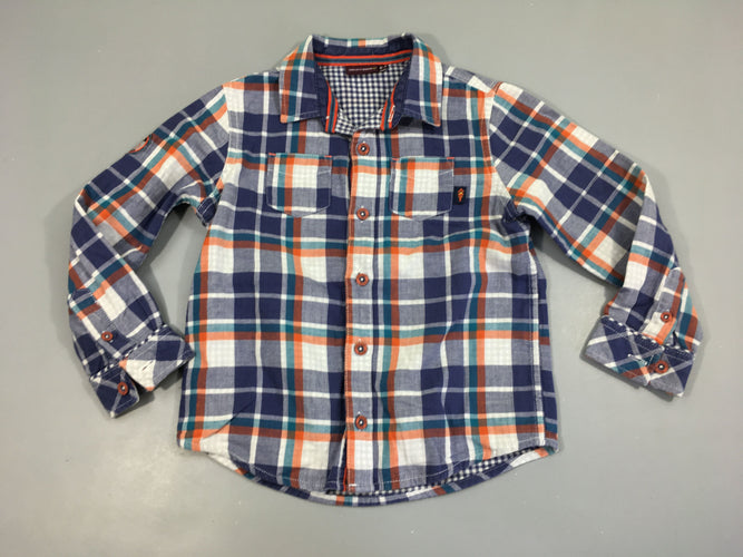 Chemise m.l doublée à carreaux bleu-orange-blanc poches, moins cher chez Petit Kiwi