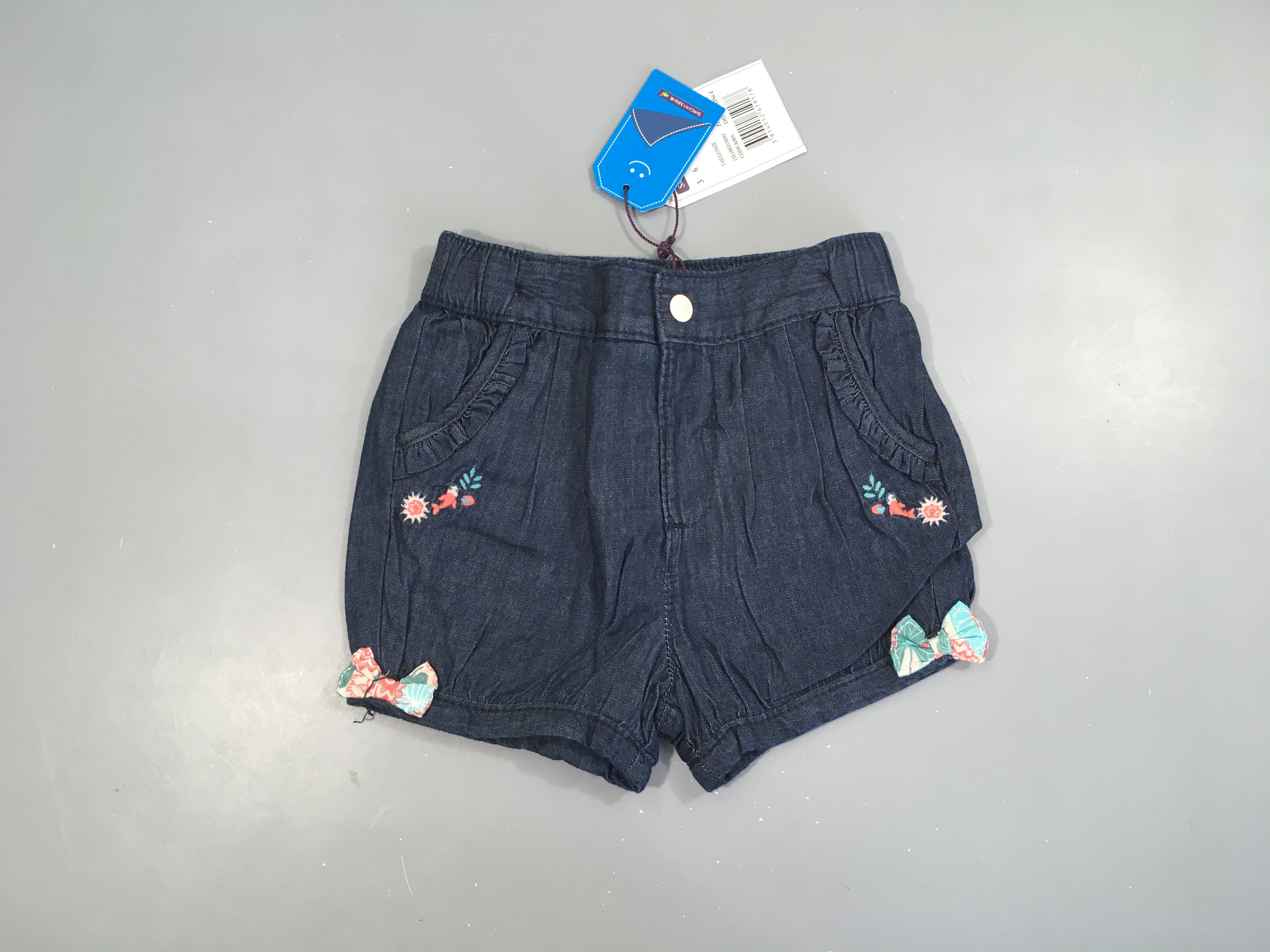 Neuf- Short bloomer denim noeud-fleurs