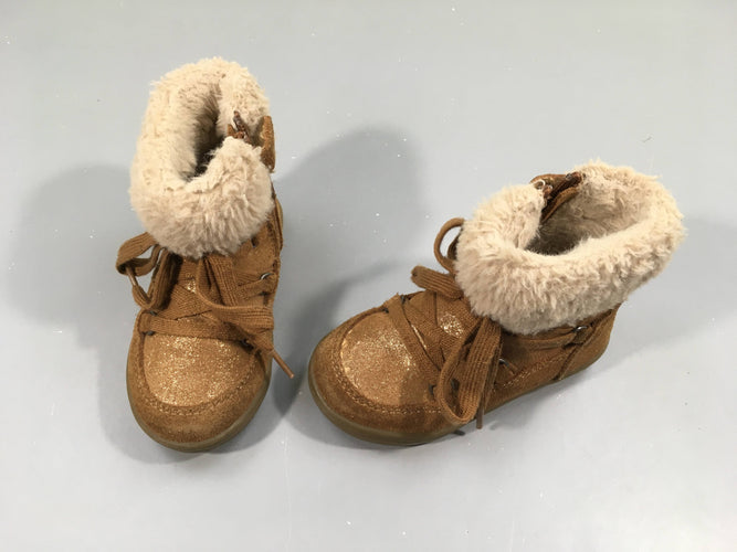 Bottines  fourrées camel pailleté (22), moins cher chez Petit Kiwi