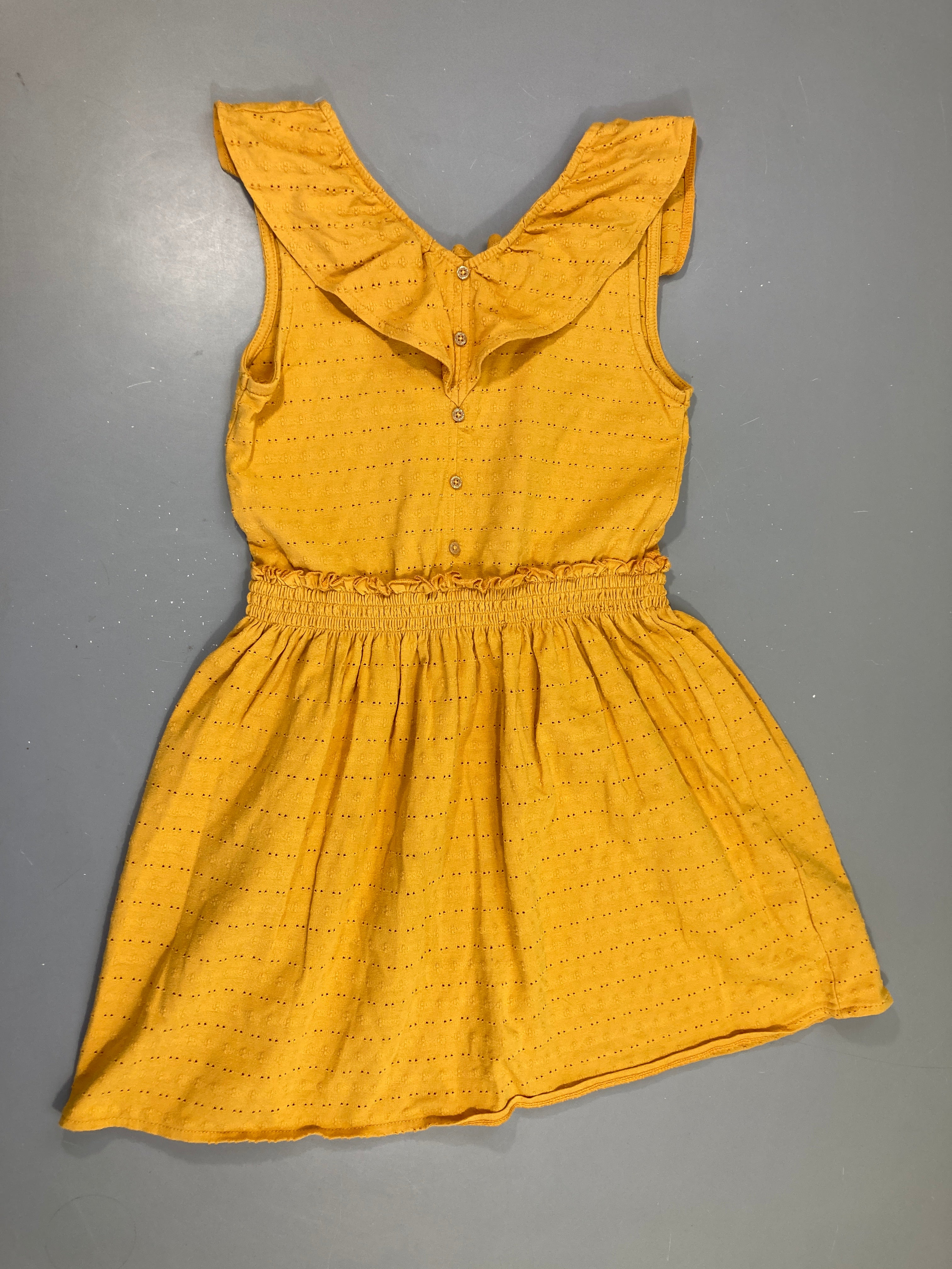 Robe fines bretelles molleton orange ajouré, légèrement bouloché