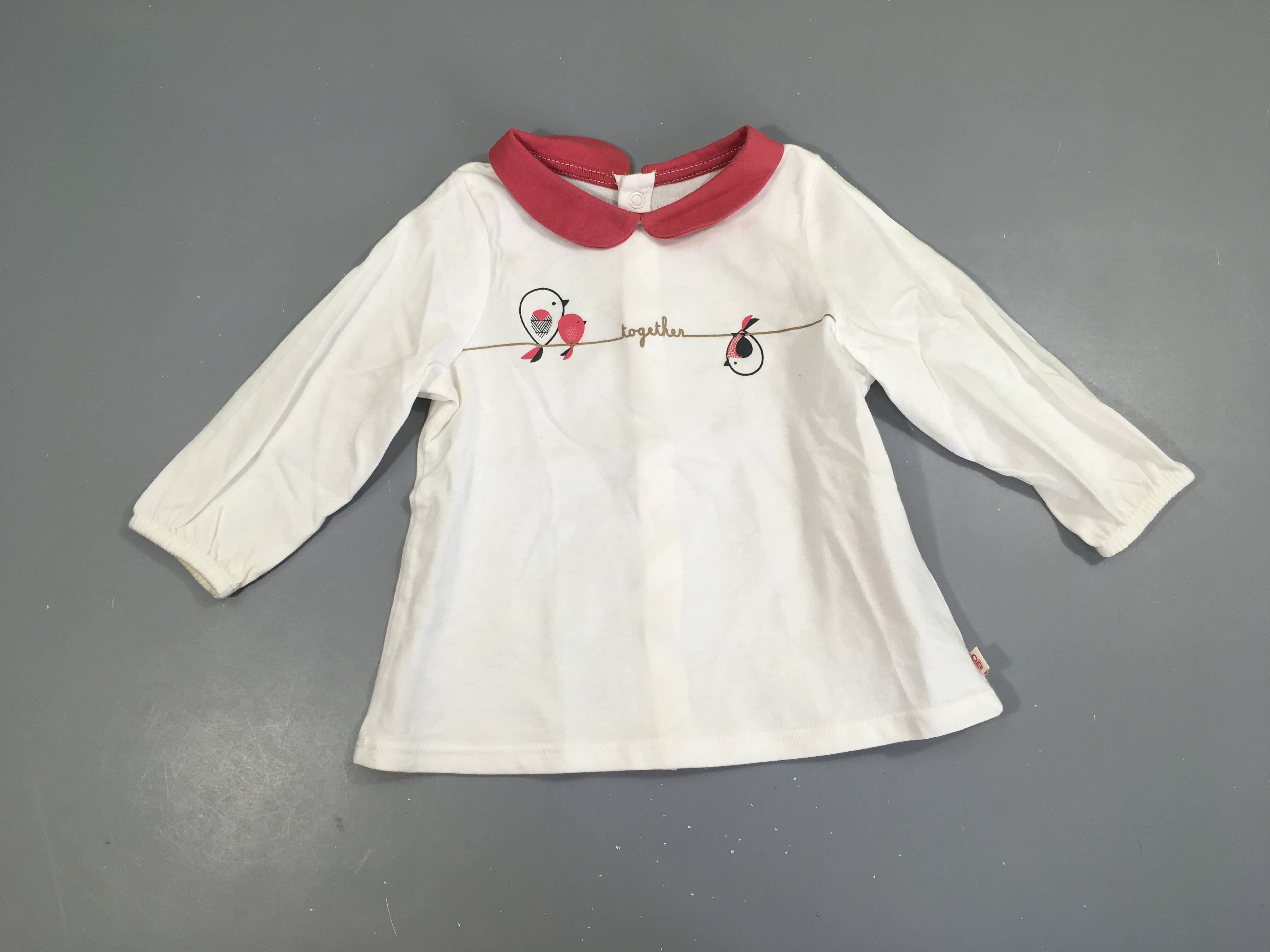 T-shirt m.l blanc col claudine rose Oiseaux