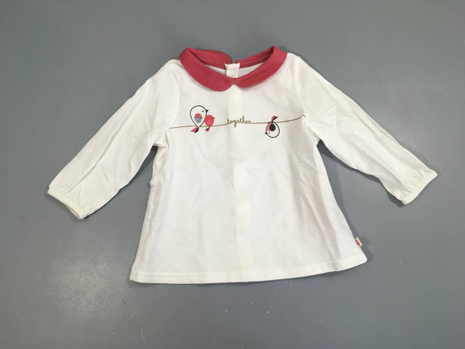 T-shirt m.l blanc col claudine rose Oiseaux, moins cher chez Petit Kiwi