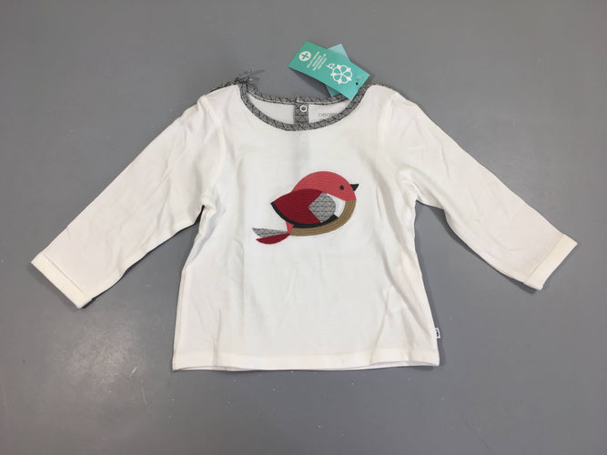 Neuf-T-shirt m.l blanc oiseau brodé, moins cher chez Petit Kiwi