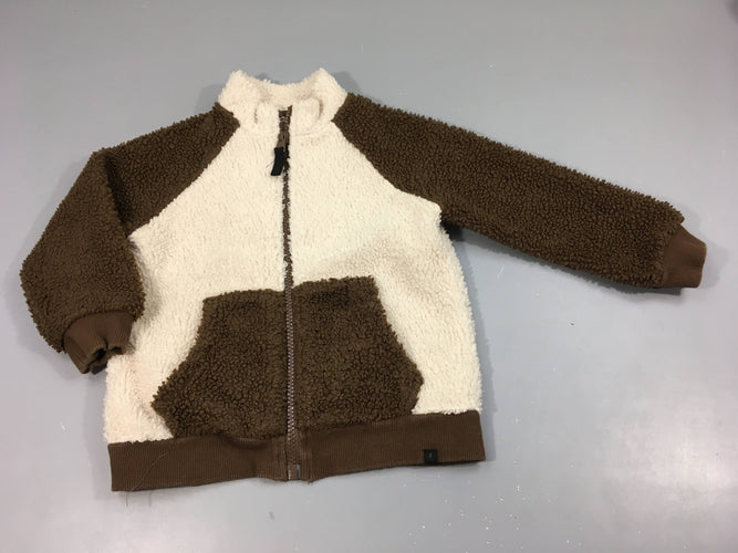 Gilet zippé moutonné écru, brun, moins cher chez Petit Kiwi