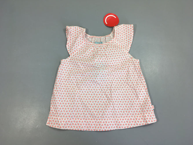 Neuf-Blouse m.c blanc motifs corail bleu rose, moins cher chez Petit Kiwi