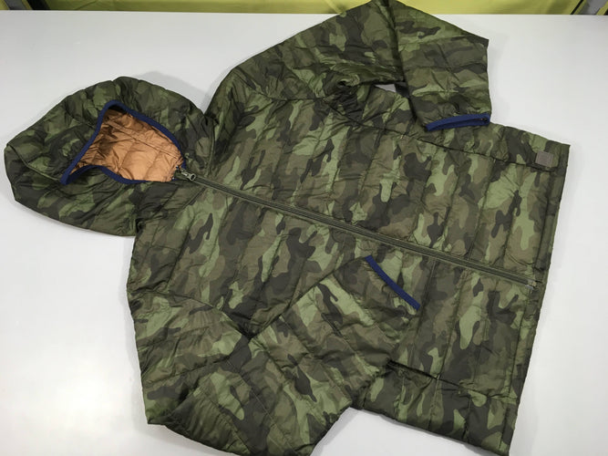 Doudoune light  zippée à capuche kaki cammouflage, moins cher chez Petit Kiwi