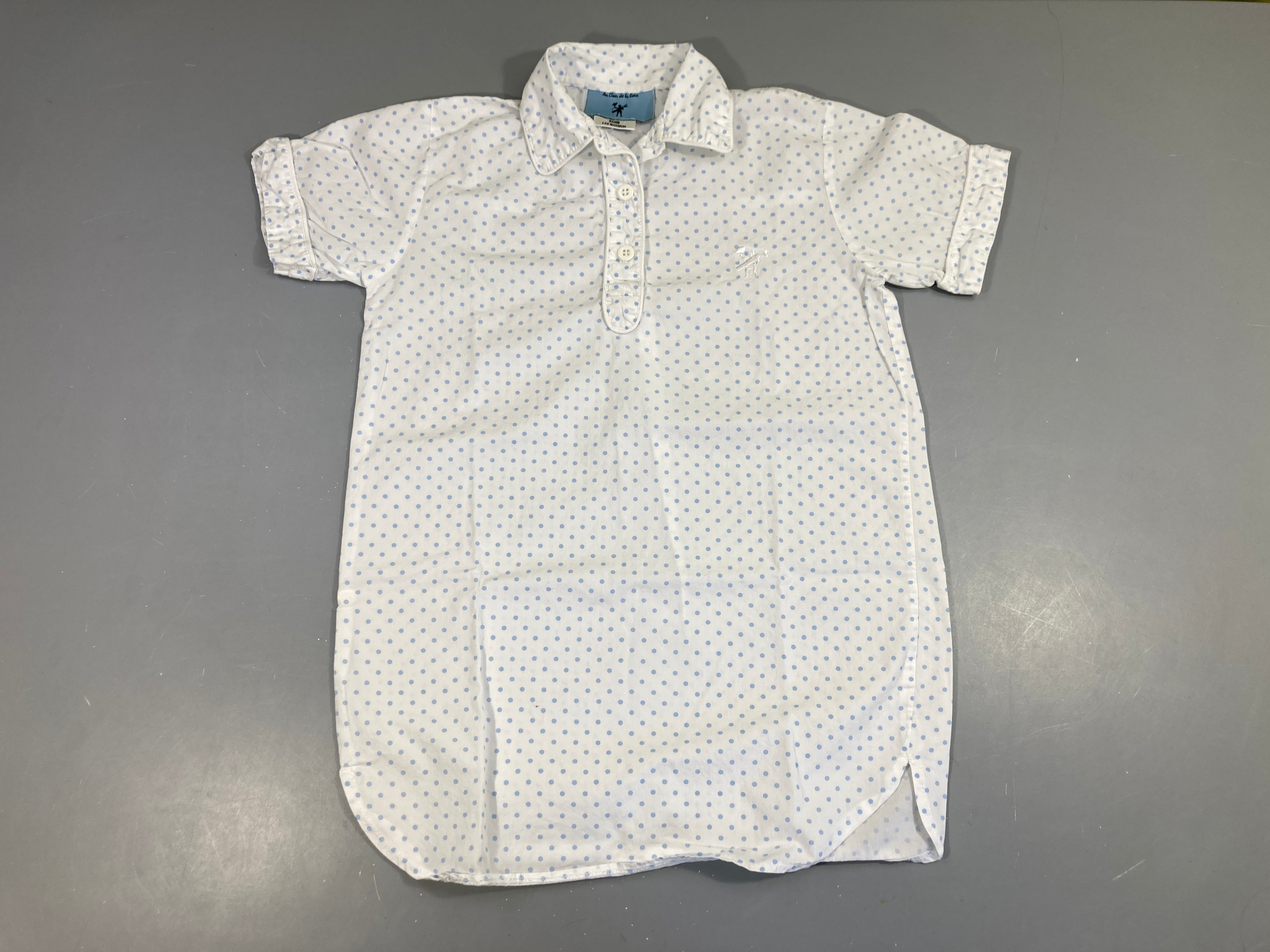 Robe de nuit coton blanc pois bleus, Au clair de la lune