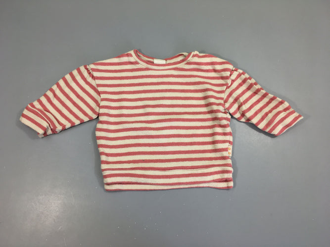 Pull texturé rayé écrayé rose, moins cher chez Petit Kiwi
