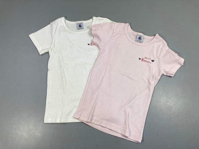 2 chemisettes m.c blanc/rose coeurs, moins cher chez Petit Kiwi