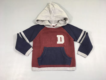 Pull à capuche bordeau-gris-bleu D