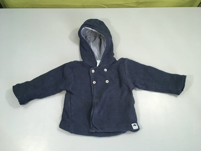 Gilet veste à capuche bleu foncé texturé doublé jersey, moins cher chez Petit Kiwi
