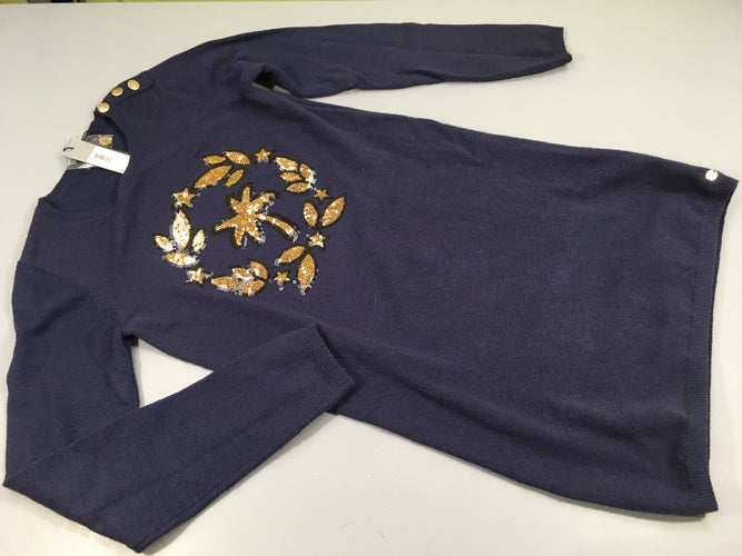 NEUVE Robe m.l tricot bleu marine , palmier , étoiles,... strass dorés, moins cher chez Petit Kiwi