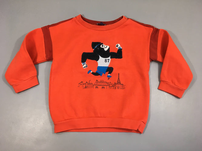 Sweat orange Singe texturé-Petites taches cou + arrières manches, moins cher chez Petit Kiwi