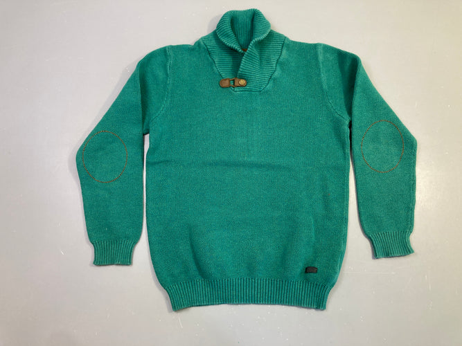Pull col châle vert bouton cuir, moins cher chez Petit Kiwi