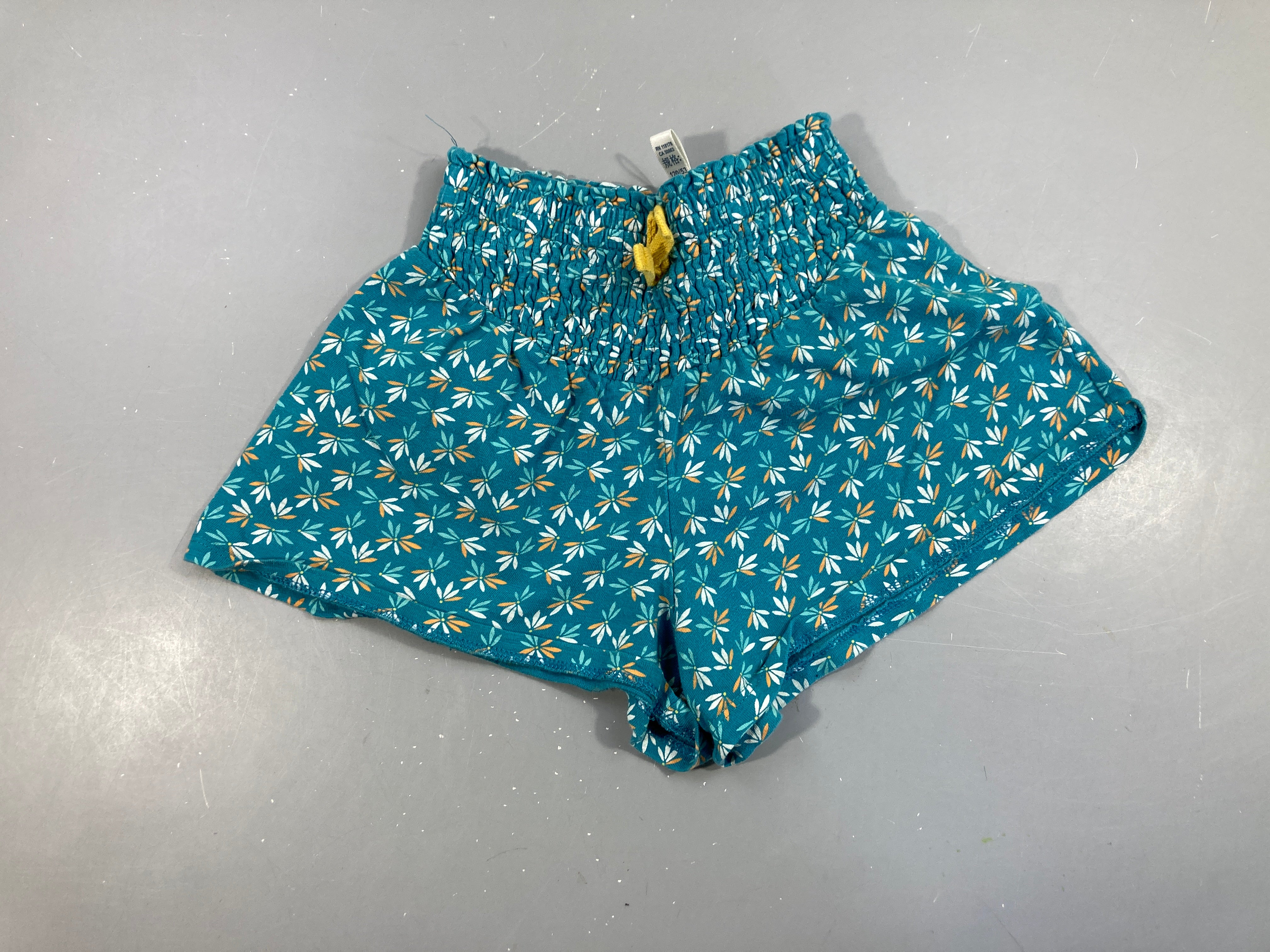 Short molleton bleu flammé fleurs