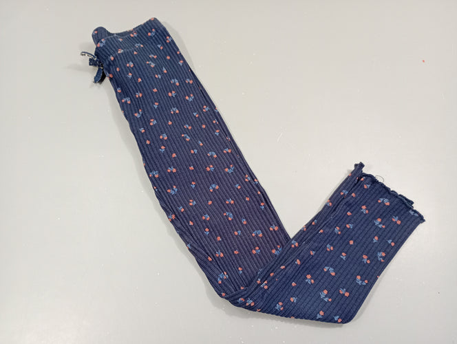 Legging jersey côtelé bleu marine à fleurs, moins cher chez Petit Kiwi