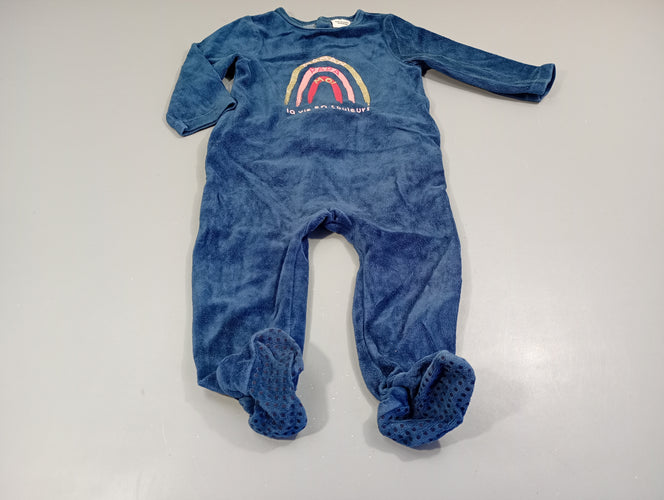 Pyjama velours bleu marine maman papa moi, la vie en couleurs, moins cher chez Petit Kiwi