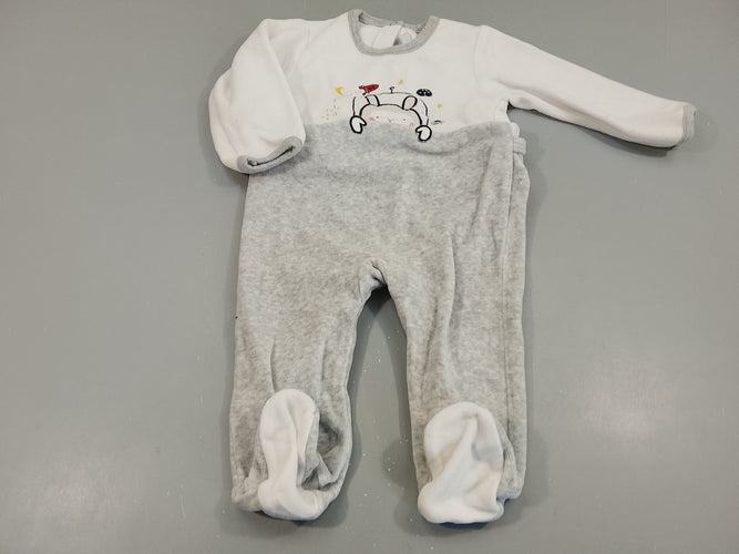Pyjama velours blanc et gris flammé , lapin astronaute, moins cher chez Petit Kiwi