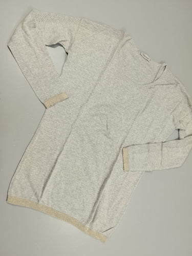 T-shirt m.l gris chiné, petits détails trous aux manches, bords pailletés dorés, moins cher chez Petit Kiwi