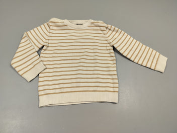 Pull blanc rayé beige 100% coton