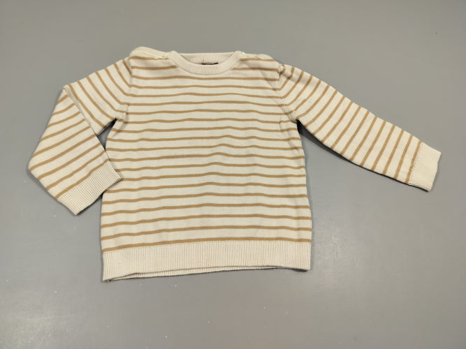 Pull blanc rayé beige 100% coton, moins cher chez Petit Kiwi