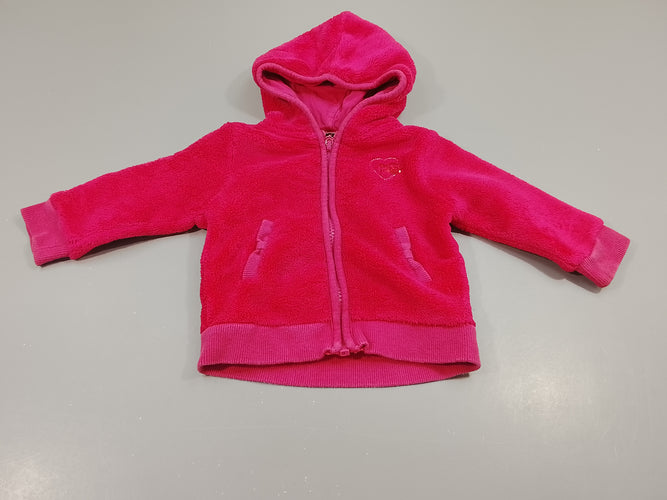 Gilet zippé à capuche  rose fuschia, coeur poisson strass (pas de taille indiquée, estimée 9m, moins cher chez Petit Kiwi