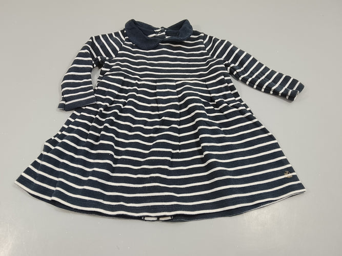 Robe m.l bleu marine rayé blanc , petit col bleu marine, moins cher chez Petit Kiwi