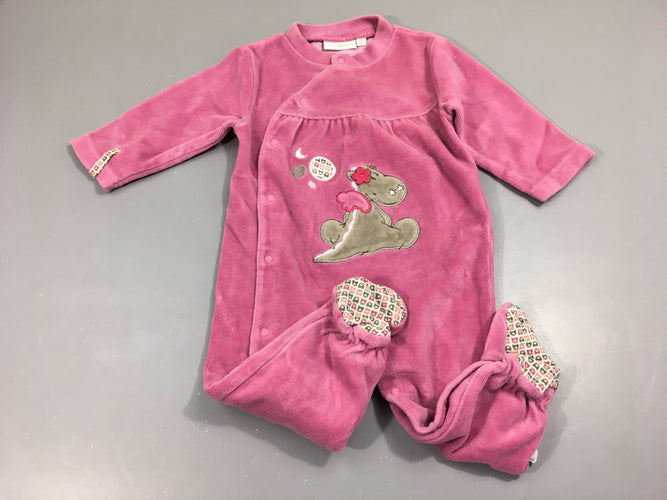 Pyjama velours rose , hyppopotame, moins cher chez Petit Kiwi