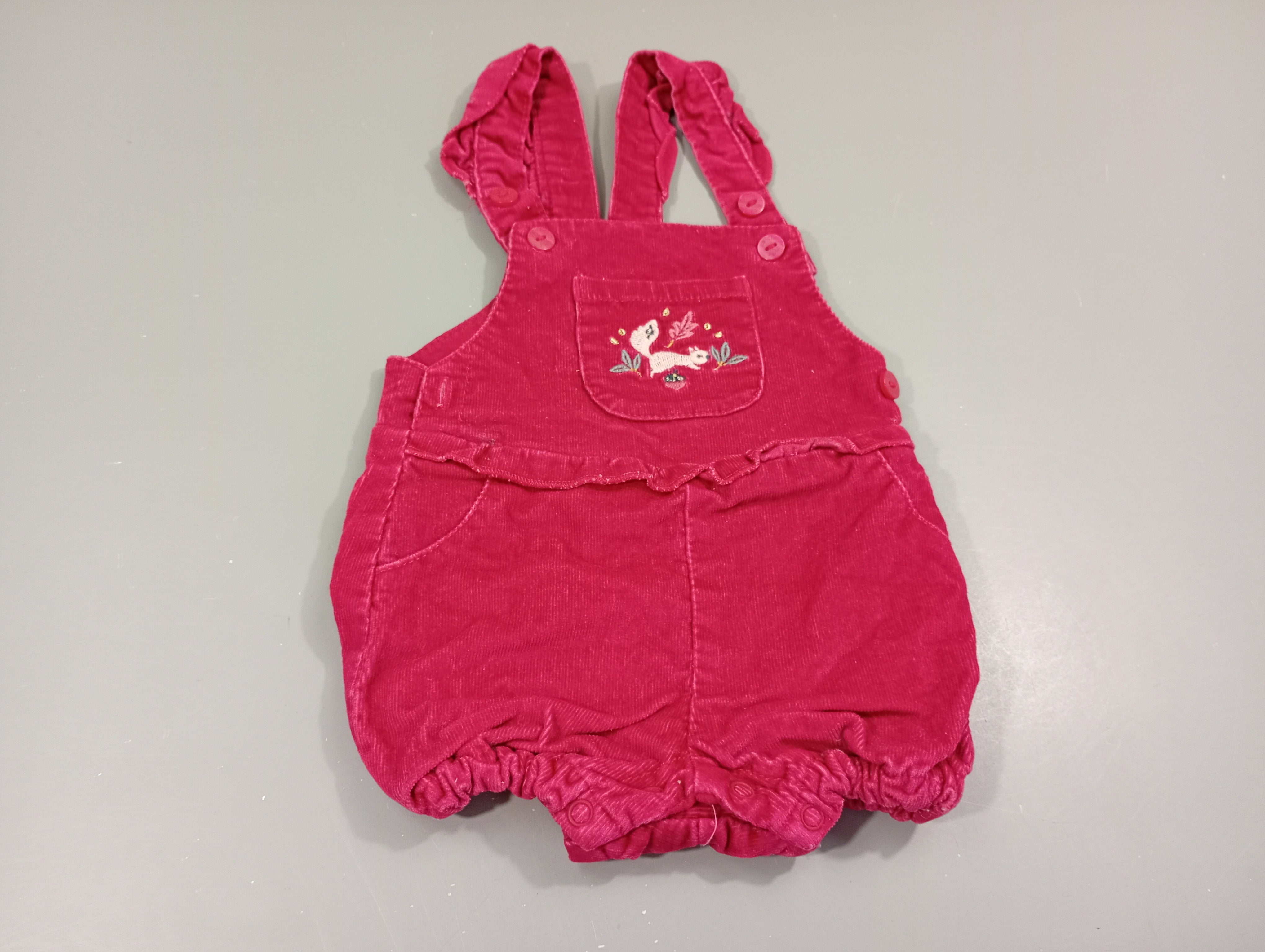 Salopette short velours côtelé  rose fuchsia, écureuil