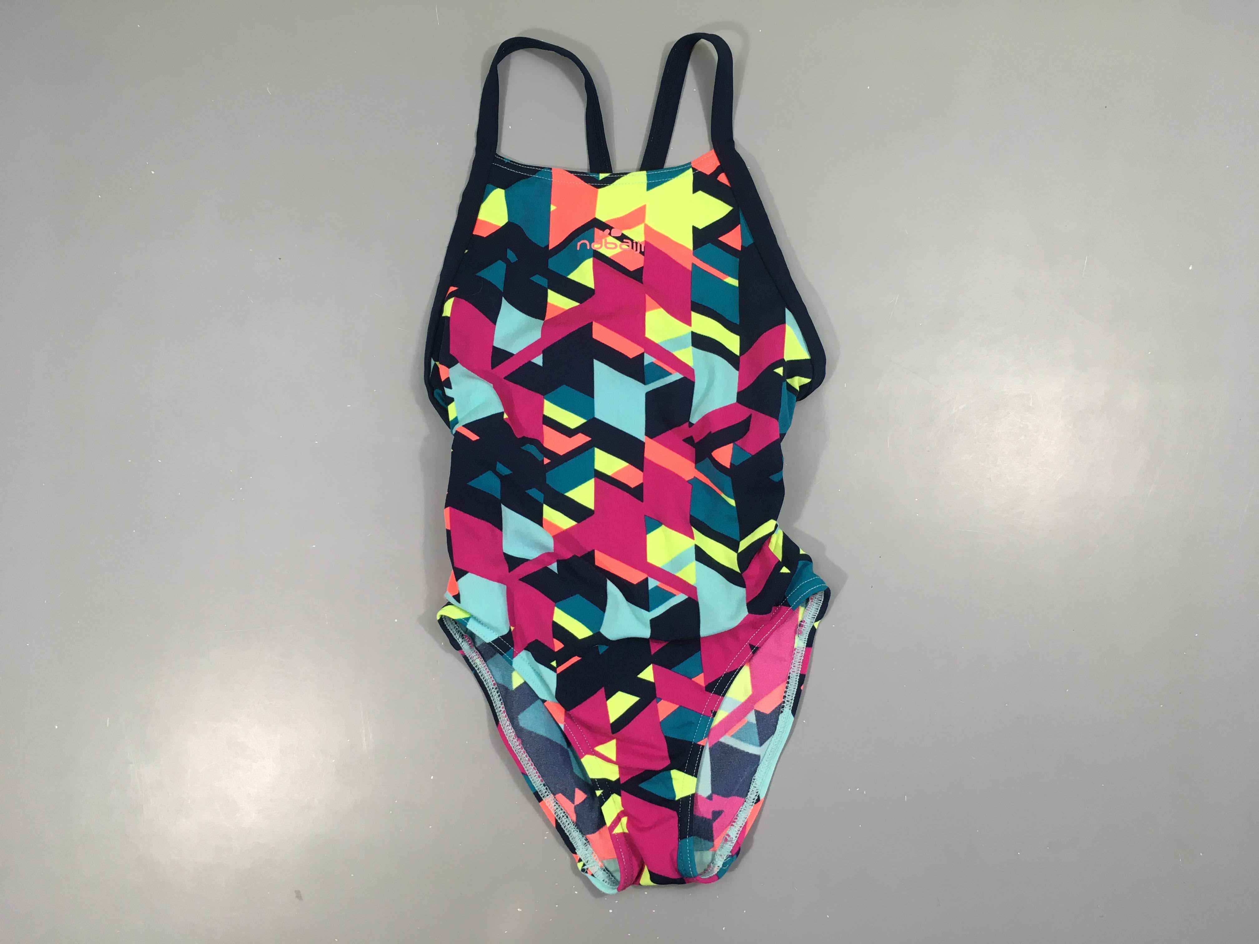 Maillot de bain bleu foncé formes géométriques couleurs