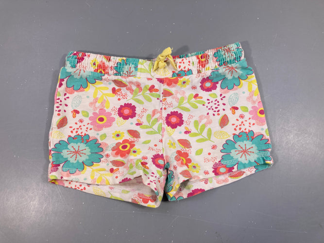 Short molleton blanc fleurs, moins cher chez Petit Kiwi