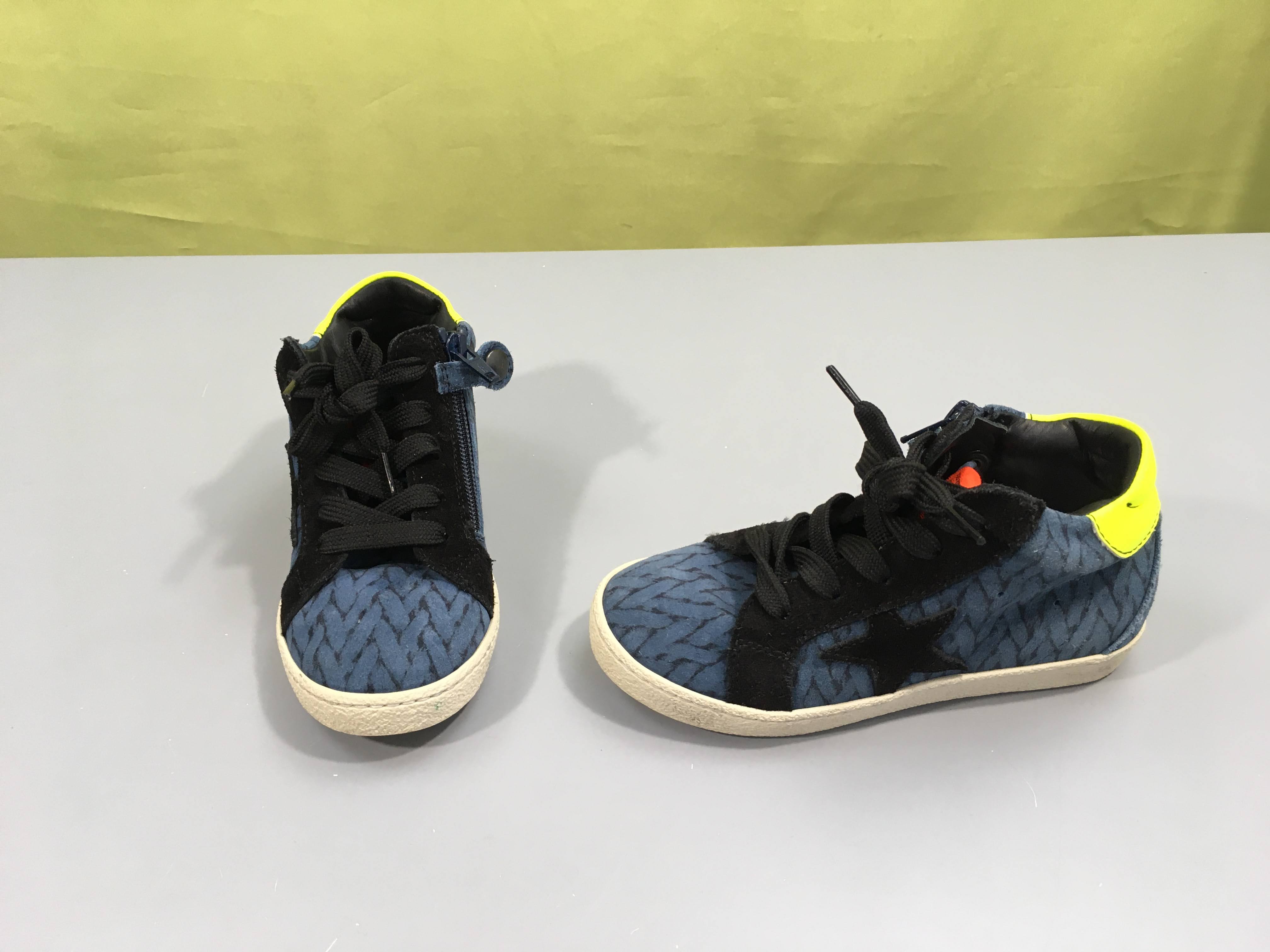 Baskets croute de cuir bleues-jaune Rondinella 28