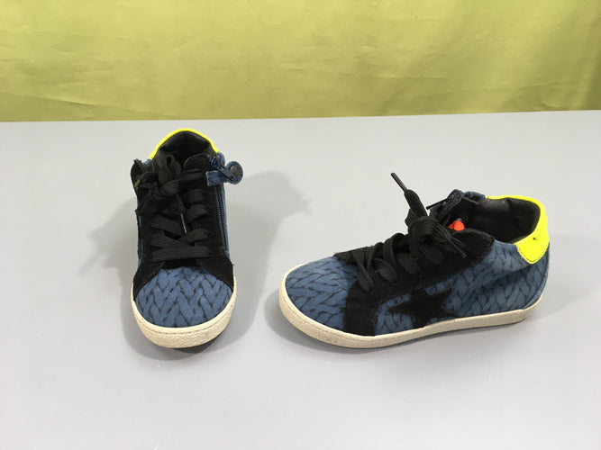 Baskets croute de cuir bleues-jaune Rondinella 28, moins cher chez Petit Kiwi
