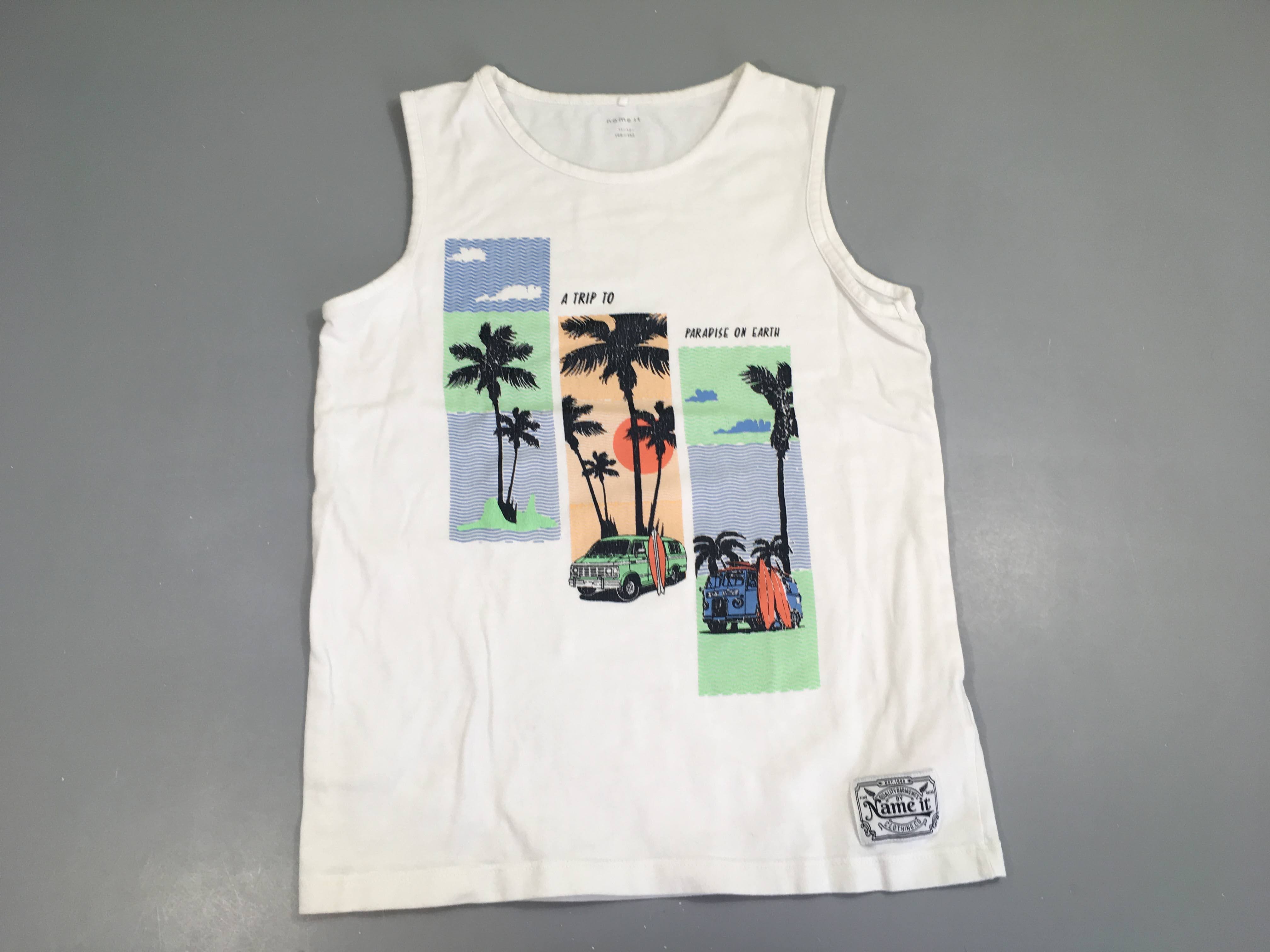 Débardeur blanc palmiers, flocage craquelé