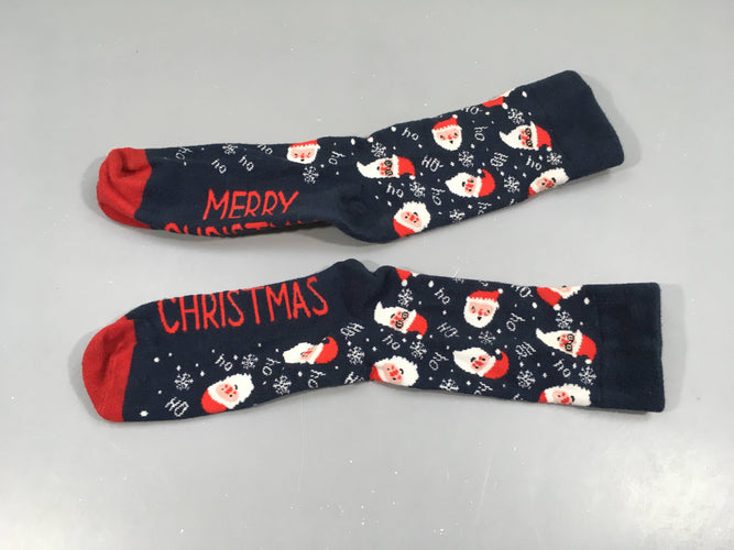 Chaussettes de Noël bleu marine, pères Noël "ho, ho" "Merr.y Christmas" (39-42), moins cher chez Petit Kiwi