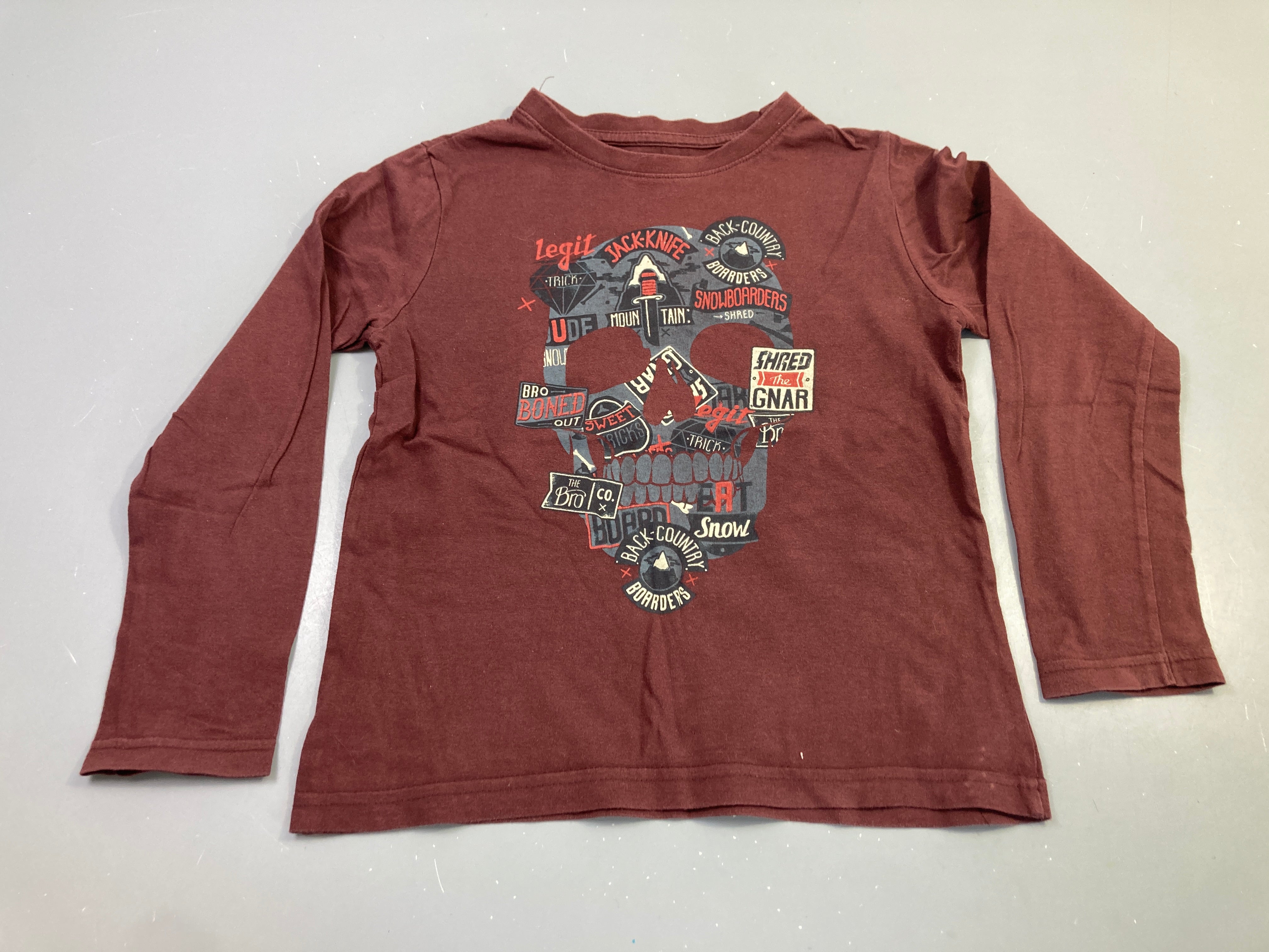 T-shirt m.l bordeaux crâne snowboard