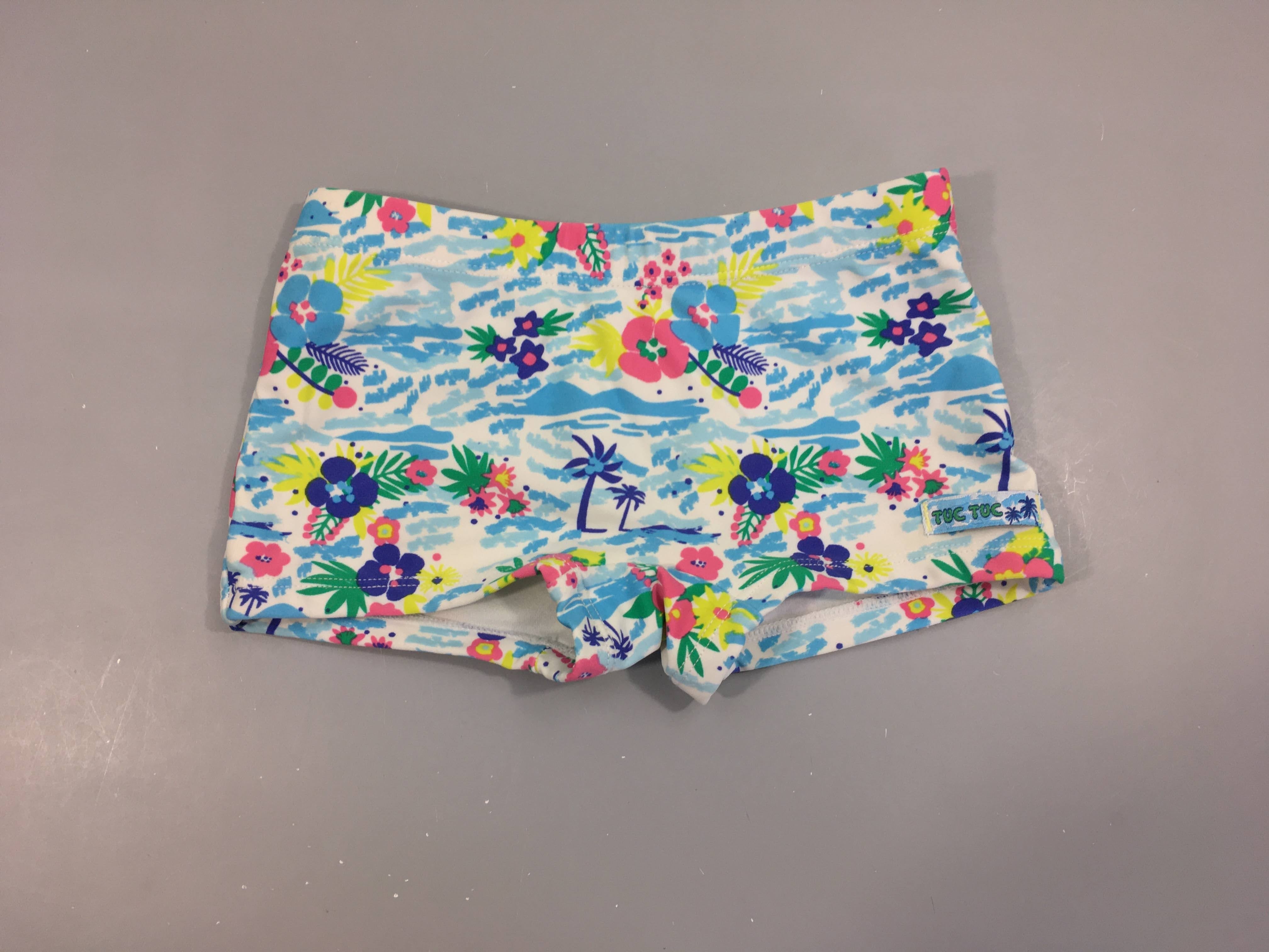 Maillot boxer blanc motifs bleu-fleurs nuages