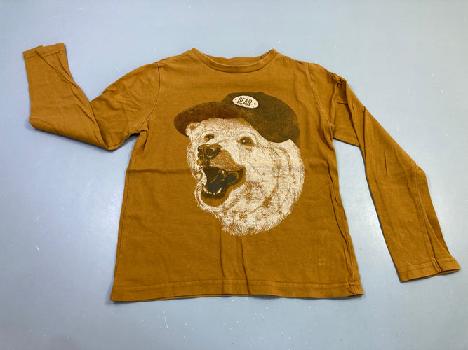 T-shirt m.l moutarde ours casquette, légèrement bouloché, moins cher chez Petit Kiwi