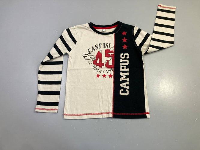 T-shirt m.l écru noir rayé campus 45, légèrement bouloché, moins cher chez Petit Kiwi