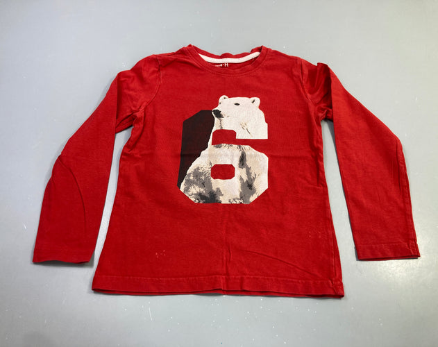 T-shirt m.l rouge chiffre 6 ours polaire (taille estimée), moins cher chez Petit Kiwi