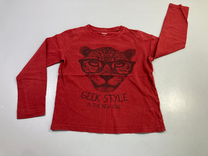 T-shirt m.l rouge léopard geek style, moins cher chez Petit Kiwi