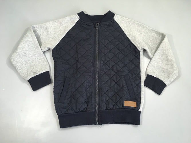 Sweat zippé bi-matière bleu/gris, bouloché, moins cher chez Petit Kiwi