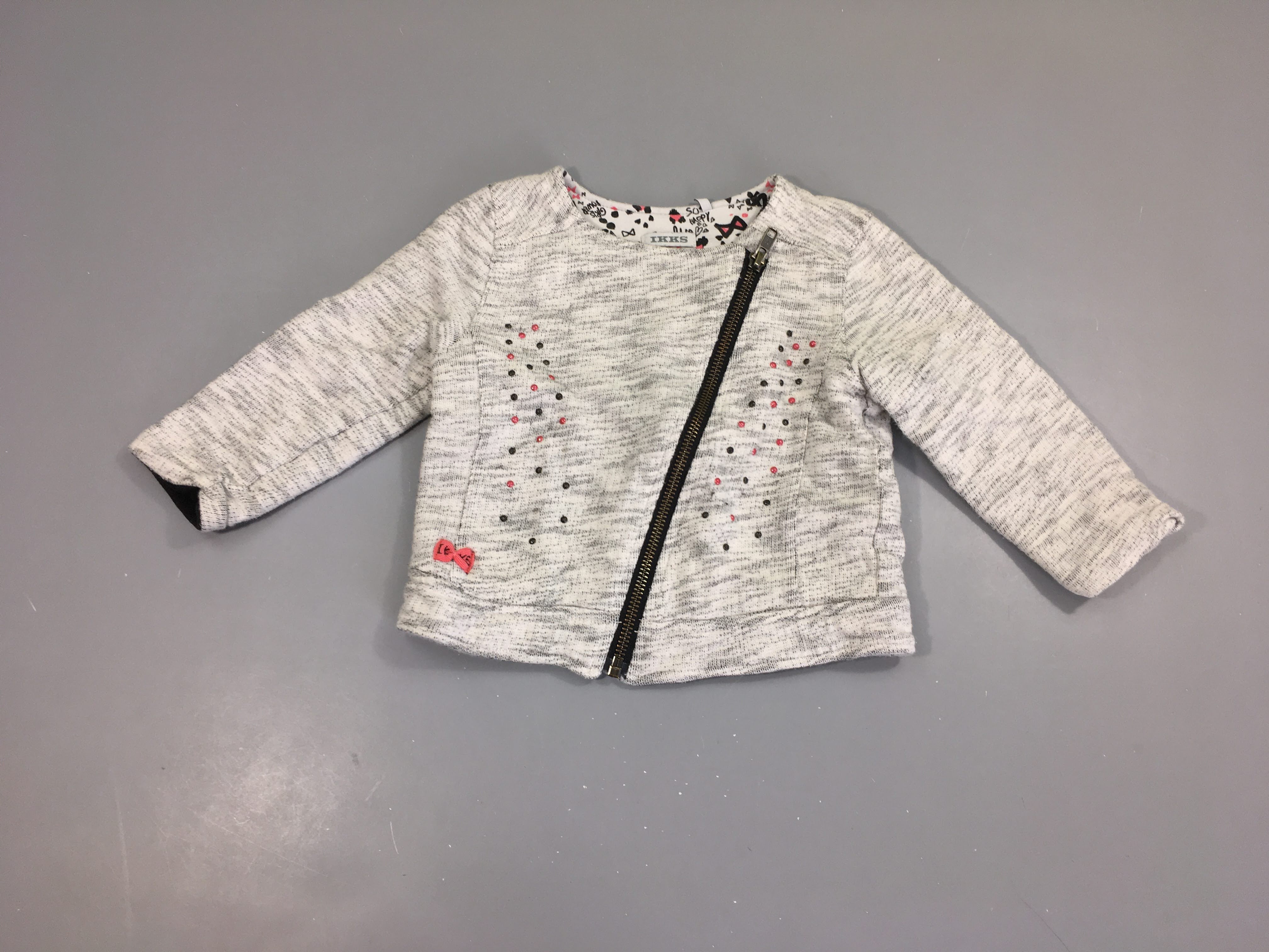 Gilet/veste molleton gris chiné zippé strass