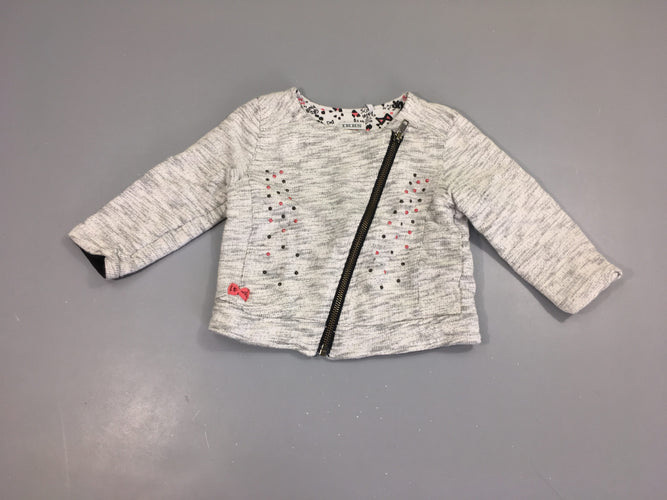 Gilet/veste molleton gris chiné zippé strass, moins cher chez Petit Kiwi
